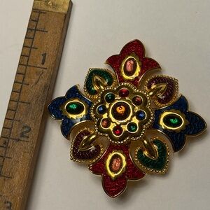 Vintage JOAN RIVERS Multicolored Glass Cabochon Enamel Maltese Cross Brooch